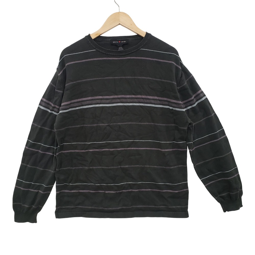 Vintage Pierre Cardin Mens Long Sleeve Striped Knit Sweater Size L 90s‎ Dadcore